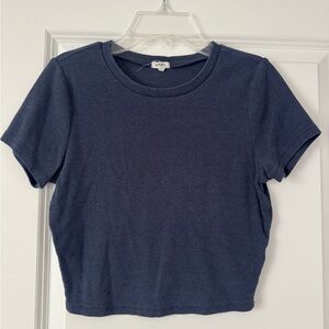 Garage Navy Ribbed Short Sleeve Crop Top